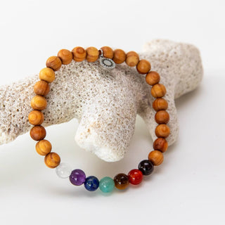 Chakra Armband 7 Chakren Granat Karneol Mondstein Amethyst Sandeloholz Tigerauge