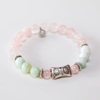 Yoga Armband "Lotus Garden" aus Rosenquarz & Bergkristall mit 925er Silberperle