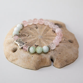Yoga Armband "Lotus Garden" aus Rosenquarz & Bergkristall mit 925er Silberperle
