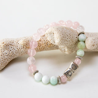 Yoga Armband "Lotus Garden" aus Rosenquarz & Bergkristall mit 925er Silberperle