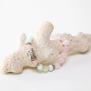 Yoga Armband "Lotus Garden" aus Rosenquarz & Bergkristall mit 925er Silberperle