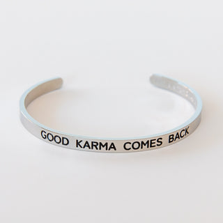 Armreif mit Gravur Silber Edelstahl Good Karma