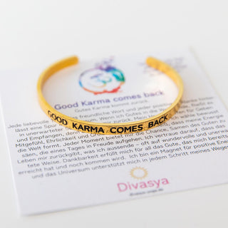 Armreif mit Gravur Mantra good karma vergoldet