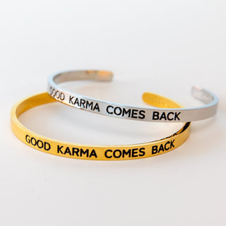 Armreif mit Gravur Silber Edelstahl Good Karma