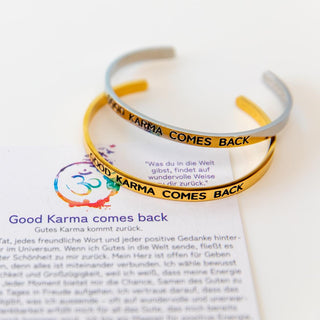 Armreif mit Gravur Mantra good karma vergoldet