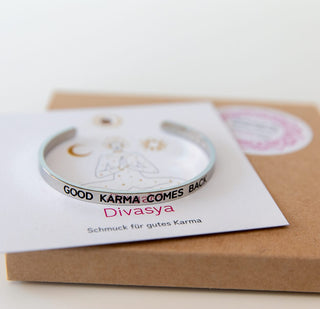 Armreif mit Gravur Silber Edelstahl Good Karma