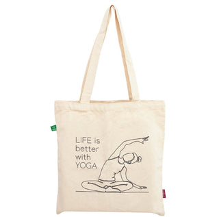 Baumwolltasche Jutebeutel mit Yoga Motiven Druck aus Bio Baumwolle