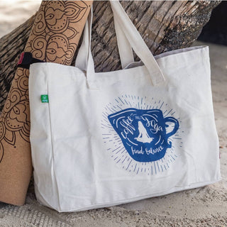 shopper aus Bio Baumwolle mit yoga Motiv Druck