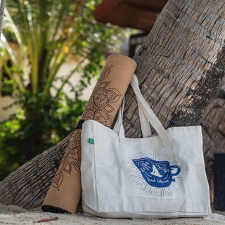 shopper aus Bio Baumwolle mit yoga Motiv Druck