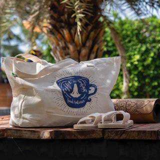 shopper aus Bio Baumwolle mit yoga Motiv Druck