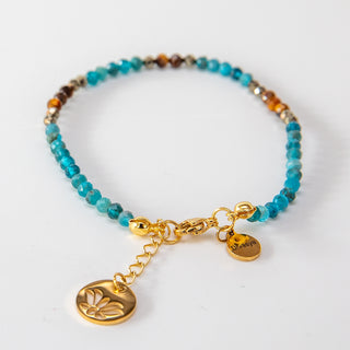 Yoga Armband aus Apatit, Tigerauge, vergoldetem Lotus Anhänger