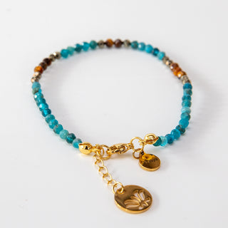 Yoga Armband aus Apatit, Tigerauge, vergoldetem Lotus Anhänger