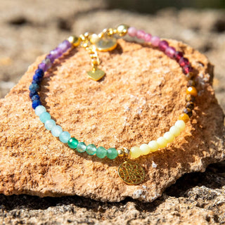 Chakra Armband mit vergoldeter Lebensblume