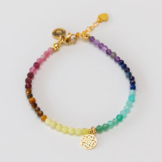 Chakra Armband mit vergoldeter Lebensblume Anhänger