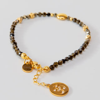 Gold-Obsidian & Pyrit Yoga-Armband mit Om-Anhänger