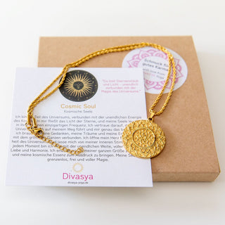Kette mit Anhänger Mandala Gravur Affirmation I am cosmic