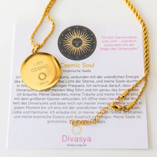 Kette mit Anhänger Mandala Gravur Affirmation I am cosmic