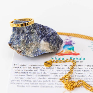 Kette mit Ring vergoldet Edelstahl Gravur Inhale Exhale