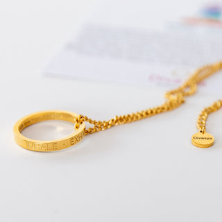 Kette mit Ring vergoldet Edelstahl Gravur Inhale Exhale