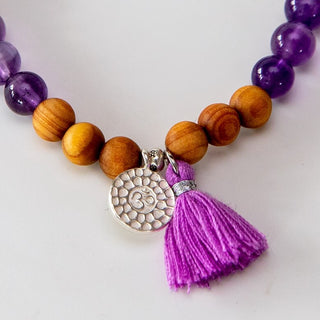 Yoga Armband Mala Armband Amethyst Sandelholz Silber OM Zeichen