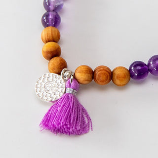 Yoga Armband Mala Armband Amethyst Sandelholz Silber OM Zeichen