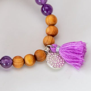 Yoga Armband Mala Armband Amethyst Sandelholz Silber OM Zeichen