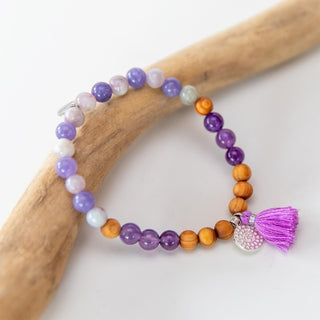 Yoga Armband Mala Armband Amethyst Sandelholz Silber OM Zeichen