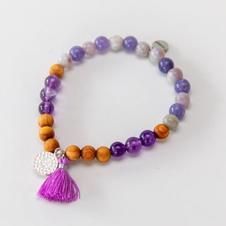 Yoga Armband Mala Armband Amethyst Sandelholz Silber OM Zeichen