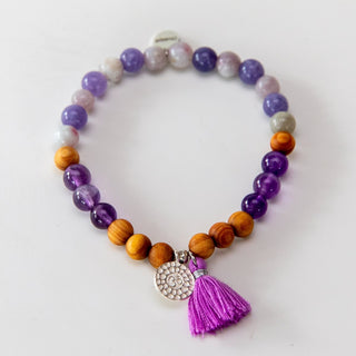 Yoga Armband Mala Armband Amethyst Sandelholz Silber OM Zeichen