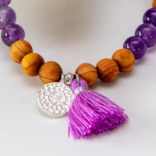 Yoga Armband Mala Armband Amethyst Sandelholz Silber OM Zeichen
