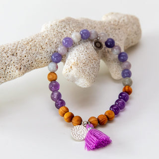 Yoga Armband Mala Armband Amethyst Sandelholz Silber OM Zeichen