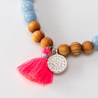 Mala Armband Sandelholzperlen mit Om Anhänger aus Silber und Mini Quaste