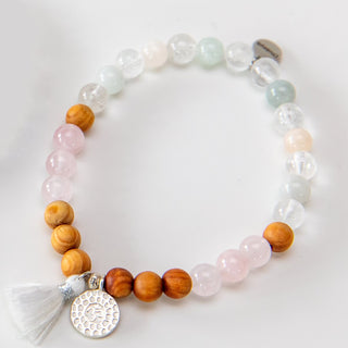 Yoga Armband aus Rosenquarz mit OM Anhänger aus Silber