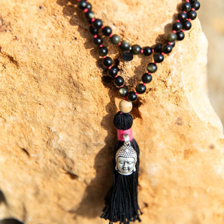 Mala aus Obsidian mit Buddha Anhänger aus Sterling Silber