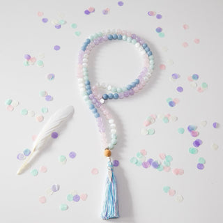 Mala Kette Meditationskette Angelit Rosenquarz Amethyst Selenit