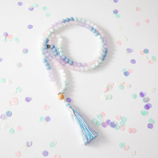 Mala Kette Meditationskette Angelit Rosenquarz Amethyst Selenit
