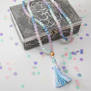 Mala Kette Meditationskette Angelit Rosenquarz Amethyst Selenit