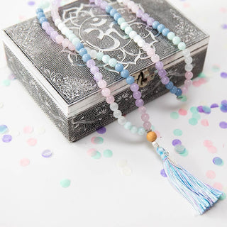 Mala Kette Meditationskette Angelit Rosenquarz Amethyst Selenit