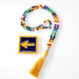 Mala Kette Meditationskette Buen Camino aus 108 Edelstein-Perlen versilbertem Anhänger