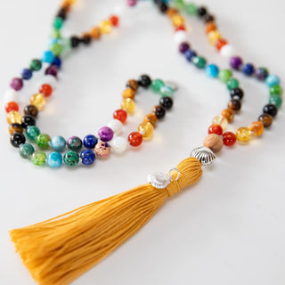 Mala Kette Meditationskette Buen Camino aus 108 Edelstein-Perlen versilbertem Anhänger