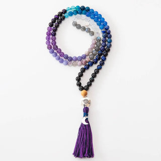 Mala Kette Meditationskette 108 Perlen aus Edelsteine Amethyst Mondstein Lapis Lazuli Moon Child