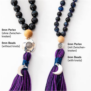 Mala Kette Meditationskette 108 Perlen aus Edelsteine Amethyst Mondstein Lapis Lazuli Moon Child