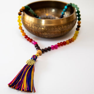 Mala Kette Meditationskette buddhistische Kette echte Kristalle vergoldete Chakra