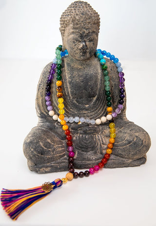 Mala Kette Meditationskette buddhistische Kette echte Kristalle vergoldete Chakra