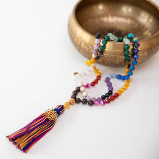 Mala Kette Meditationskette buddhistische Kette echte Kristalle vergoldete Chakra