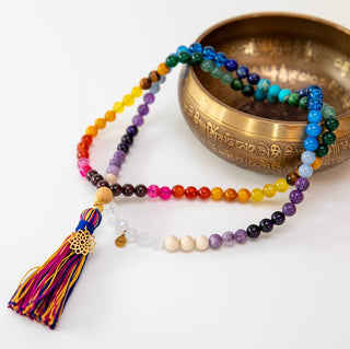 Mala Kette Meditationskette Chakra Edelsteine Kristalle vergoldete Details