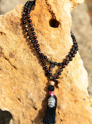 Mala aus Gold Obsidian und Buddha Anhänger