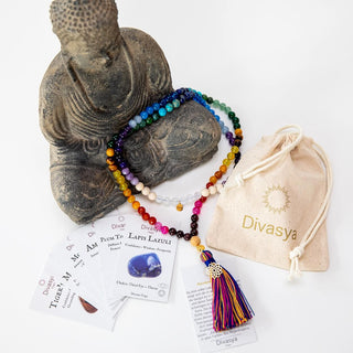 Mala Kette Meditationskette Chakra Edelsteine Kristalle vergoldete Details