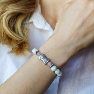 Yoga Armband Mondstein Rosenquarz Silber