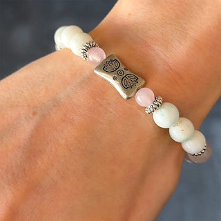 Yoga Armband Mondstein Rosenquarz Silber